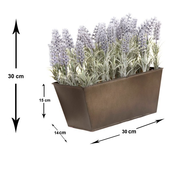 Artificial Lavender Tin Rustic Planter Window Box 30cm/12in - GB1023
