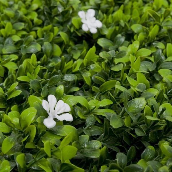 Artificial Green Wall Hedge with Green Leaf Foliage and White Flowers Pack of 4 x 50cm/20in - A1267