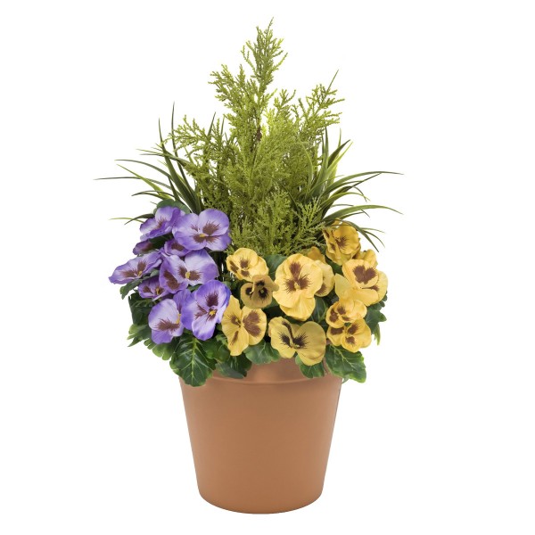 Artificial Purple & Yellow Pansy Terracotta Patio Planter 60cm/24in