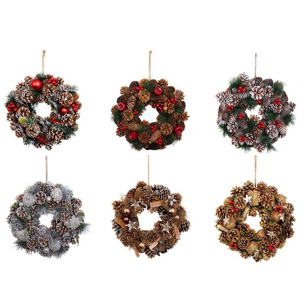 Christmas Hanging Wreath Festive Silver Display with Pine Cones 30cm 