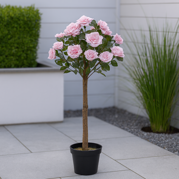 Artificial Soft Pink Rose Tree 25 Flowers 90cm/3ft - GB1401