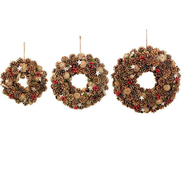 Christmas Hanging Wreath Festive Pine Cone Display Gold Frosting 48cm OUT OF STOCK
