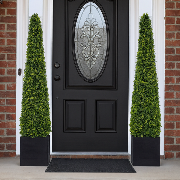 Artificial Premium Quality Boxwood Topiary Metal Framed Pyramid Trees - Black Square Planter 120cm/4ft (Set of 2) -GB1181 