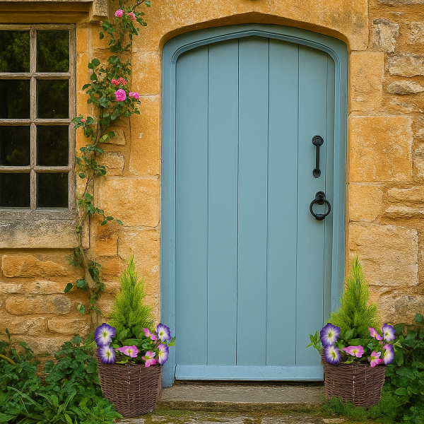 Artificial Pink & Purple Petunia Rattan Patio Planters 60cm/24in (Set of 2) - A1190