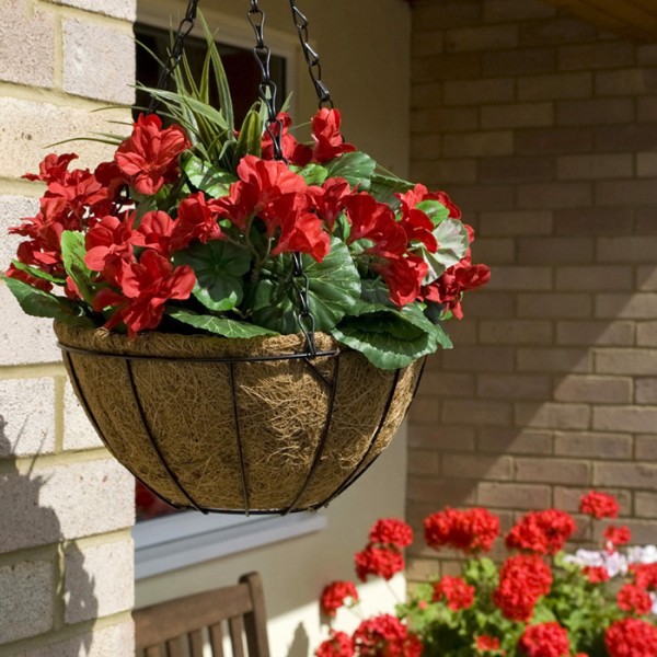 Artificial Purple Geranium Round Coir Hanging Basket (Set of 2) - GB1189