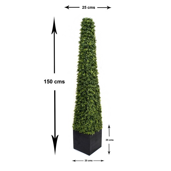Artificial Premium Quality Boxwood Topiary Metal Framed Pyramid Trees in Black Square Planter 150cm/5ft (Set of 2) - GB1239
