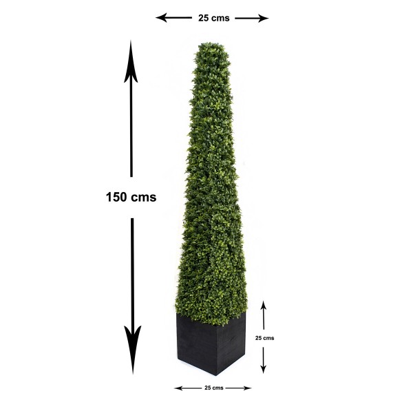 Artificial Premium Quality Boxwood Topiary Metal Framed Pyramid Trees in Black Square Planter 150cm/5ft (Set of 2)