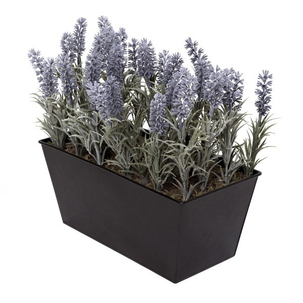 Artificial Lavender Tin Black Planter Window Box 30cm/12in - GB1214