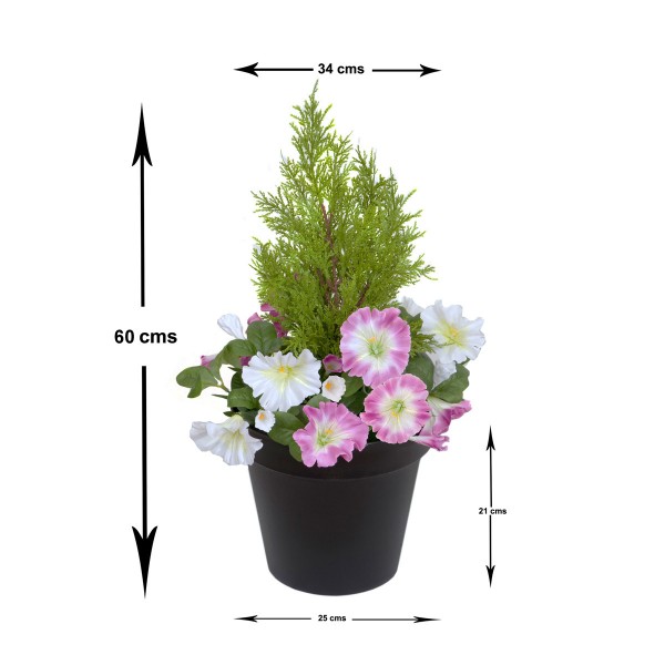 Artificial Pink & White Petunia Black Patio Planter 60cm/24in - A1242