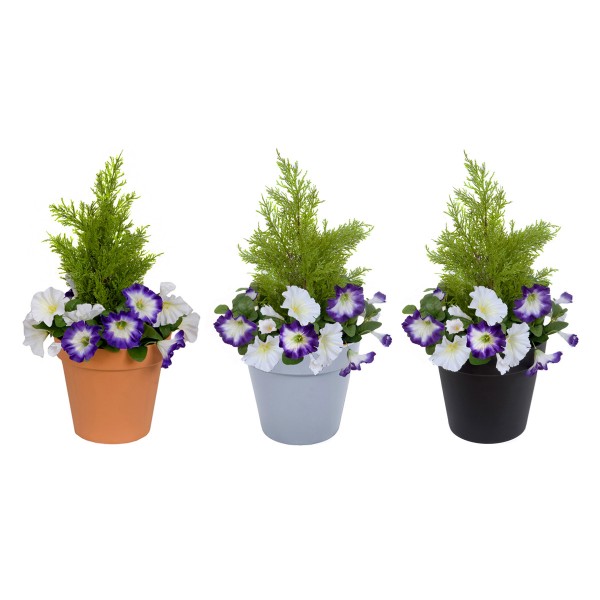 Artificial Purple & White Petunia Grey Patio Planter 60cm/24in