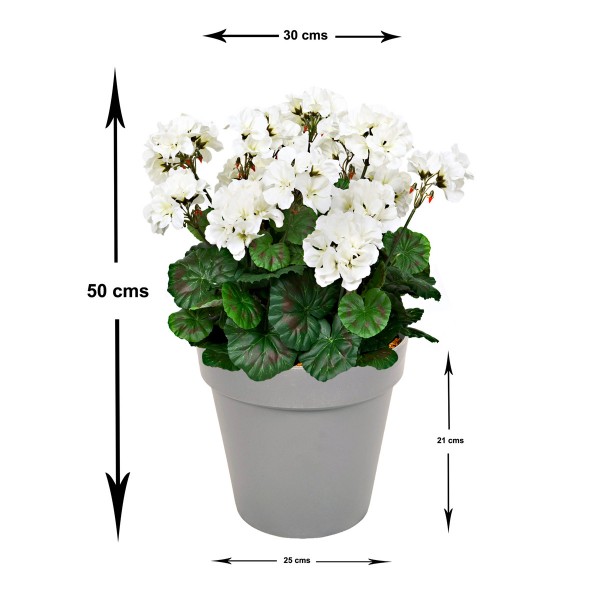 Artificial White Geranium Grey Patio Planter 50cm/20in