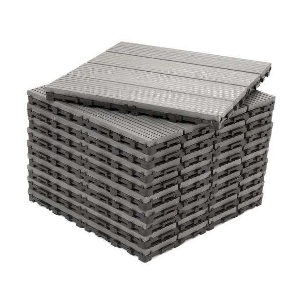 Decko Pack of 10 Grey Composite Decking Interlocking Tiles 30cm x 30cm