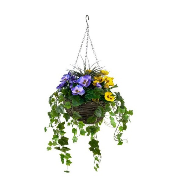 Artificial Purple and Yellow Hanging Basket with Ivy (30cm) - GB1453