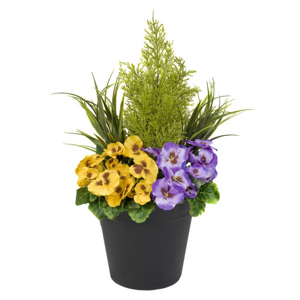 Artificial Purple & Yellow Pansy Black Patio Planter 60cm/24in