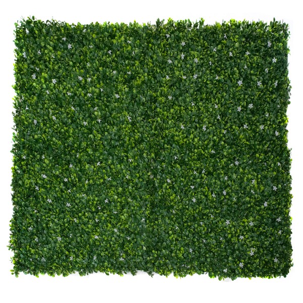 Artificial Green Wall Hedge with Green Leaf Foliage and Small White Flowers Pack of 4 x 50cm/20in