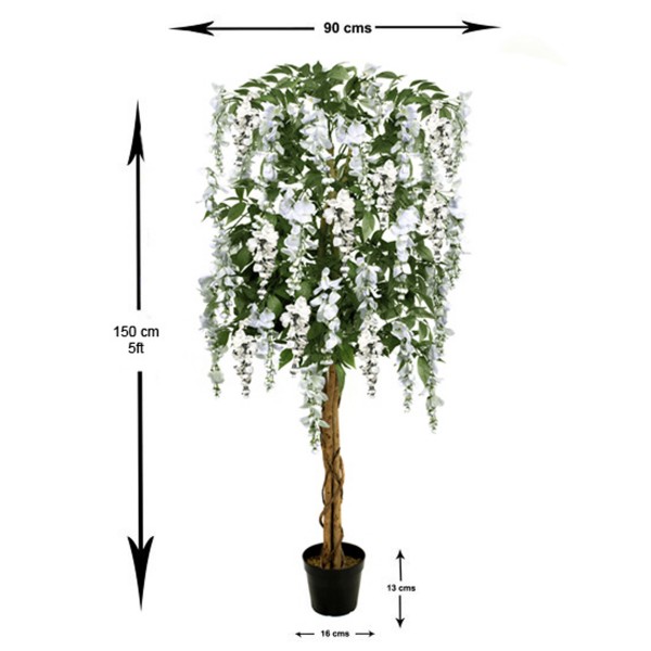 Artificial White Wisteria Tree Potted Plant 150cm/5ft