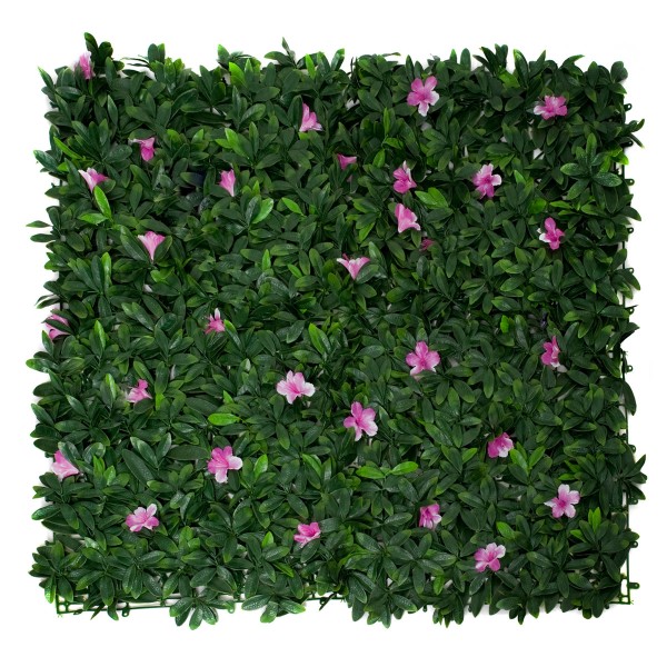 Artificial Green Wall Hedge with Green Leaf Foliage and Purple Flowers Pack of 4 x 50cm/20in - GB1266