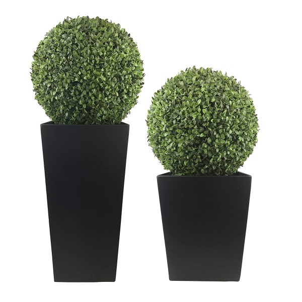 Artificial Aglaia Boxwood Ball in Straight Black Tin Planter 72cm/2ft