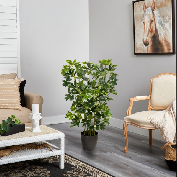Artificial Schefflera Umbrella Plant in Black Pot 95cm/3ft - GB1163
