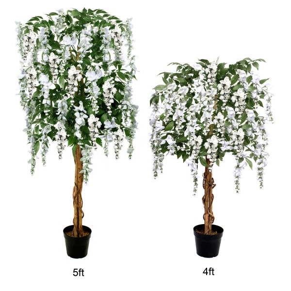 Artificial White Wisteria Tree Potted Plant 150cm/5ft - GB1213