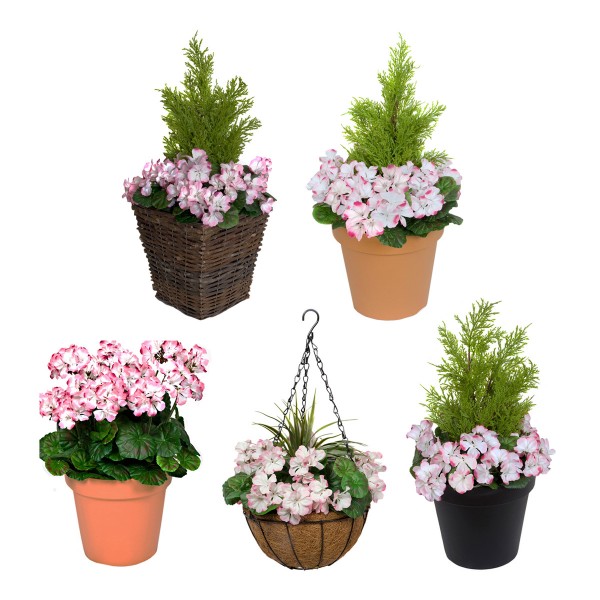 Artificial Pink Geranium Round Coir Hanging Basket (Set of 2) - GB1188
