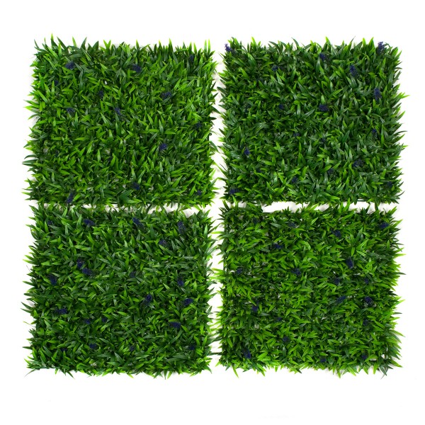 Artificial Green Wall Hedge with Green Leaf Foliage and Purple Flowers Pack of 4 x 50cm/20in - GB1137