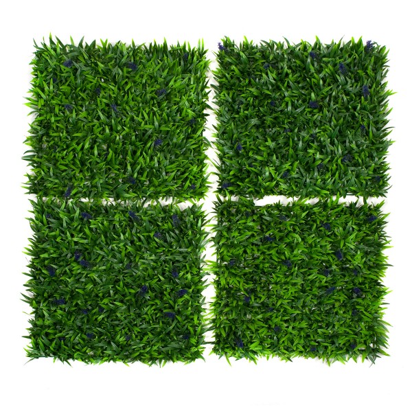 Artificial Green Wall Hedge with Green Leaf Foliage and Purple Flowers Pack of 4 x 50cm/20in