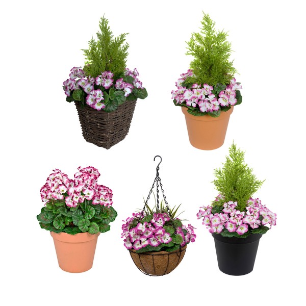Artificial Purple Geranium Round Coir Hanging Basket (Set of 2) - GB1189