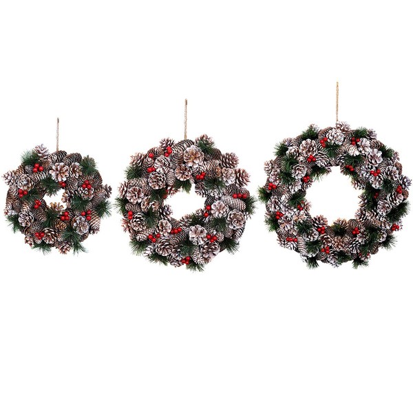 Christmas Hanging Wreath Festive Pine Cone Display Subtle White Frosting 38cm