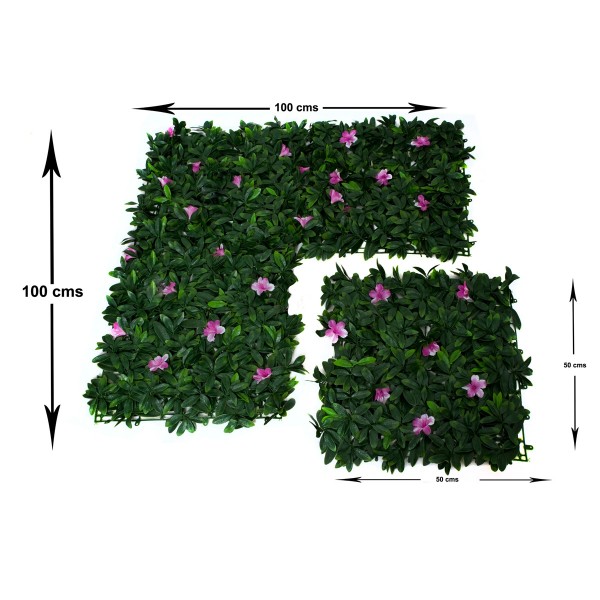 Artificial Green Wall Hedge with Green Leaf Foliage and Purple Flowers Pack of 4 x 50cm/20in - GB1266