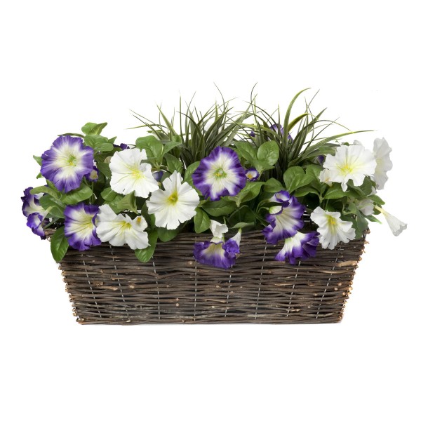 Artificial Purple & White Petunia Rattan Window Box 58cm/23in - GB1197