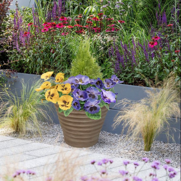 Artificial Purple & Yellow Pansy Terracotta Patio Planter 60cm/24in - GB1081