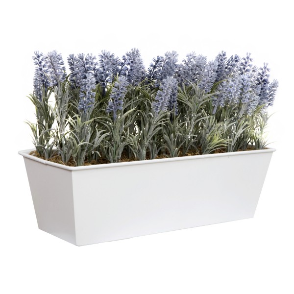 Artificial Lavender Tin White Planter Window Box 45cm/18in - GB1019