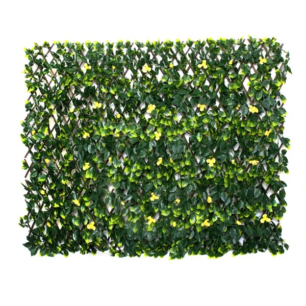 Artificial Expanding Green Wall Willow Trellis Fence with Green Foliage and Yellow Flowers (1m x 2m) - GB1261
