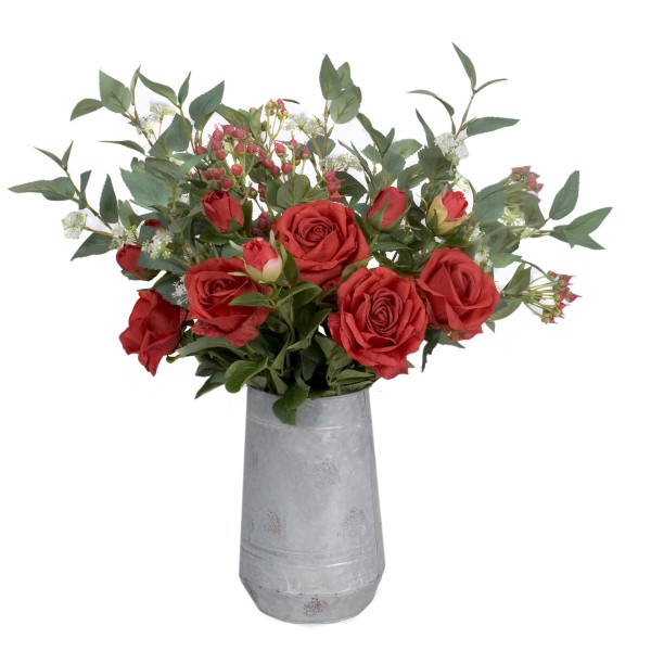 Artificial Red Flower Bouquet with Roses, Elderflower, Berries & Greenery