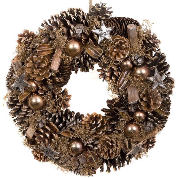 Christmas Hanging Wreath Festive Rose Gold Display with Pine Cones 36cm