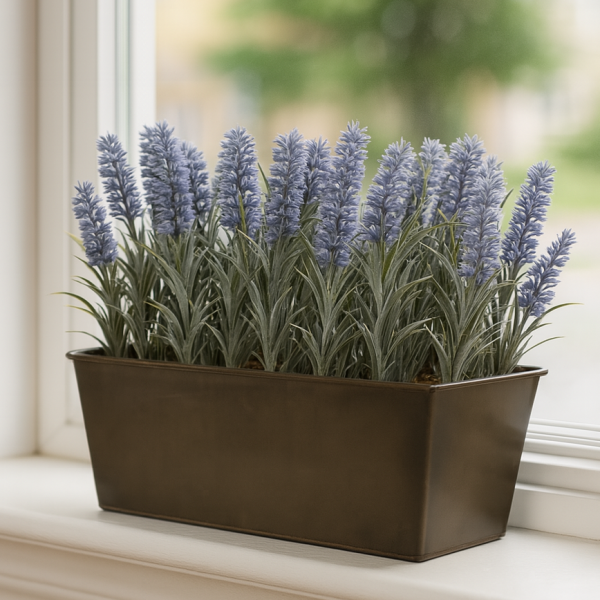 Artificial Lavender Tin Rustic Planter Window Box 30cm/12in - GB1023