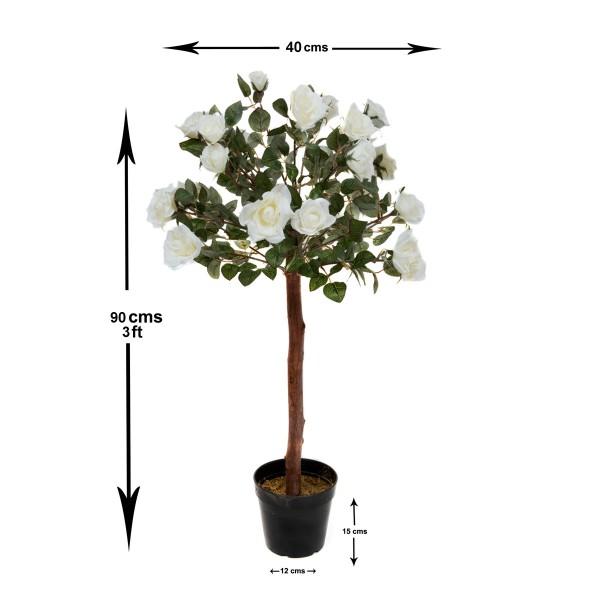 Artificial White Rose Tree 25 Flowers 90cm/3ft