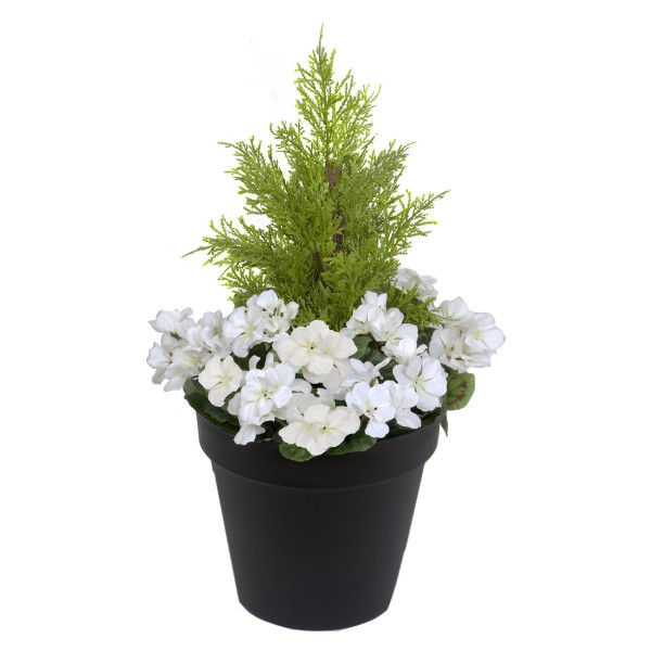 Artificial White Geranium Black Patio Planter 60cm/24in