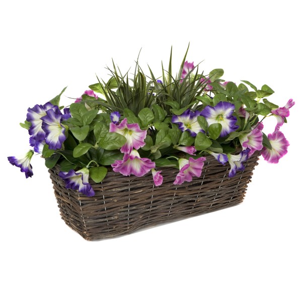 Artificial Pink & Purple Petunia Rattan Window Box 58cm/23in - GB1194