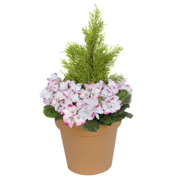 Artificial Pink Geranium Terracotta Patio Planter 60cm/24in