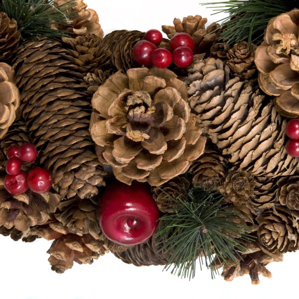 GreenBrokers Christmas Hanging Wreath 48cm Festive Pine Cones & Red Berries D1226