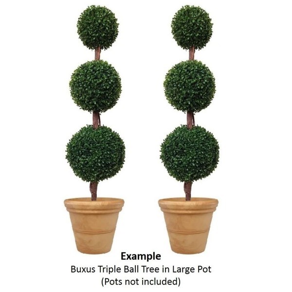 Artificial Triple Ball Boxwood Topiary Trees - 120cm/4ft (Set of 2) - A1006