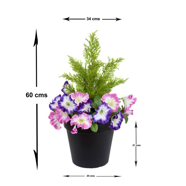 Artificial Pink & Purple Petunia Black Patio Planter 60cm/24in