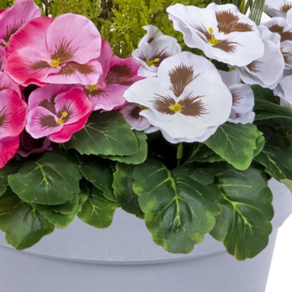 Artificial Pink & White Pansy Grey Patio Planter 60cm/24in