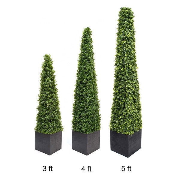 Artificial Premium Quality Boxwood Topiary Metal Framed Pyramid Trees - Black Square Planter 120cm/4ft (Set of 2) -GB1181 