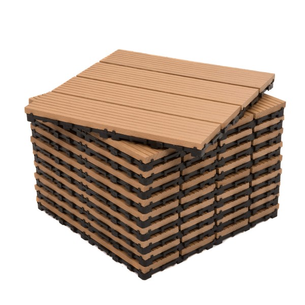 Dekco Pack of 10 Teak Composite Decking Interlocking Tiles 30cmx30cm - GB1359