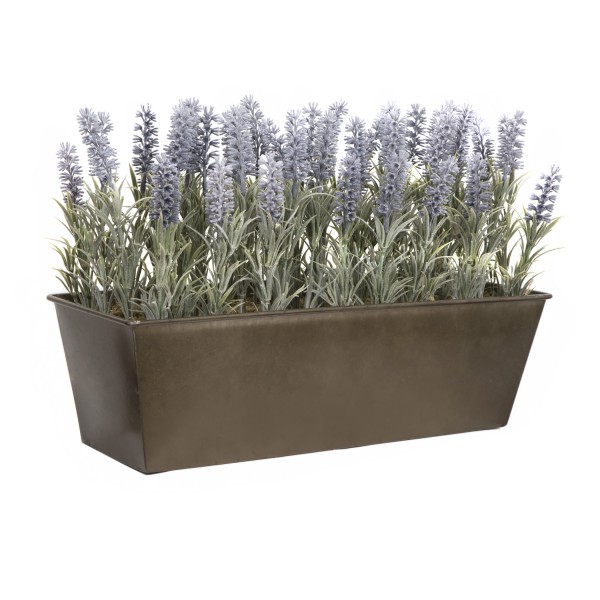 Artificial Lavender Tin Rustic Planter Window Box 45cm/18in - GB1021