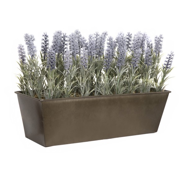 Artificial Lavender Tin Rustic Planter Window Box 45cm/18in