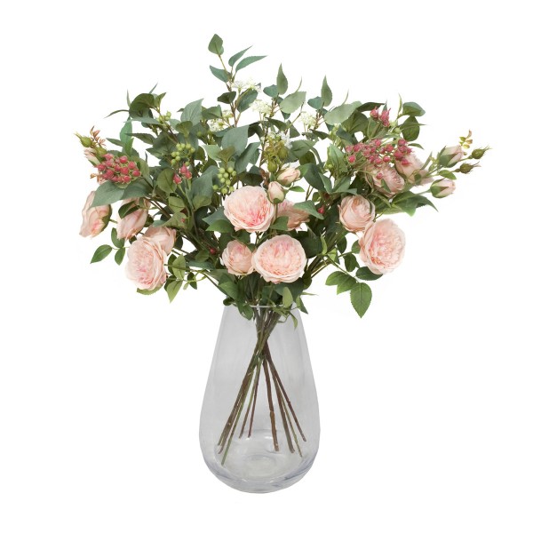 Artificial Peach Flower Bouquet with Peonies, Elderflower, Berries & Greenery